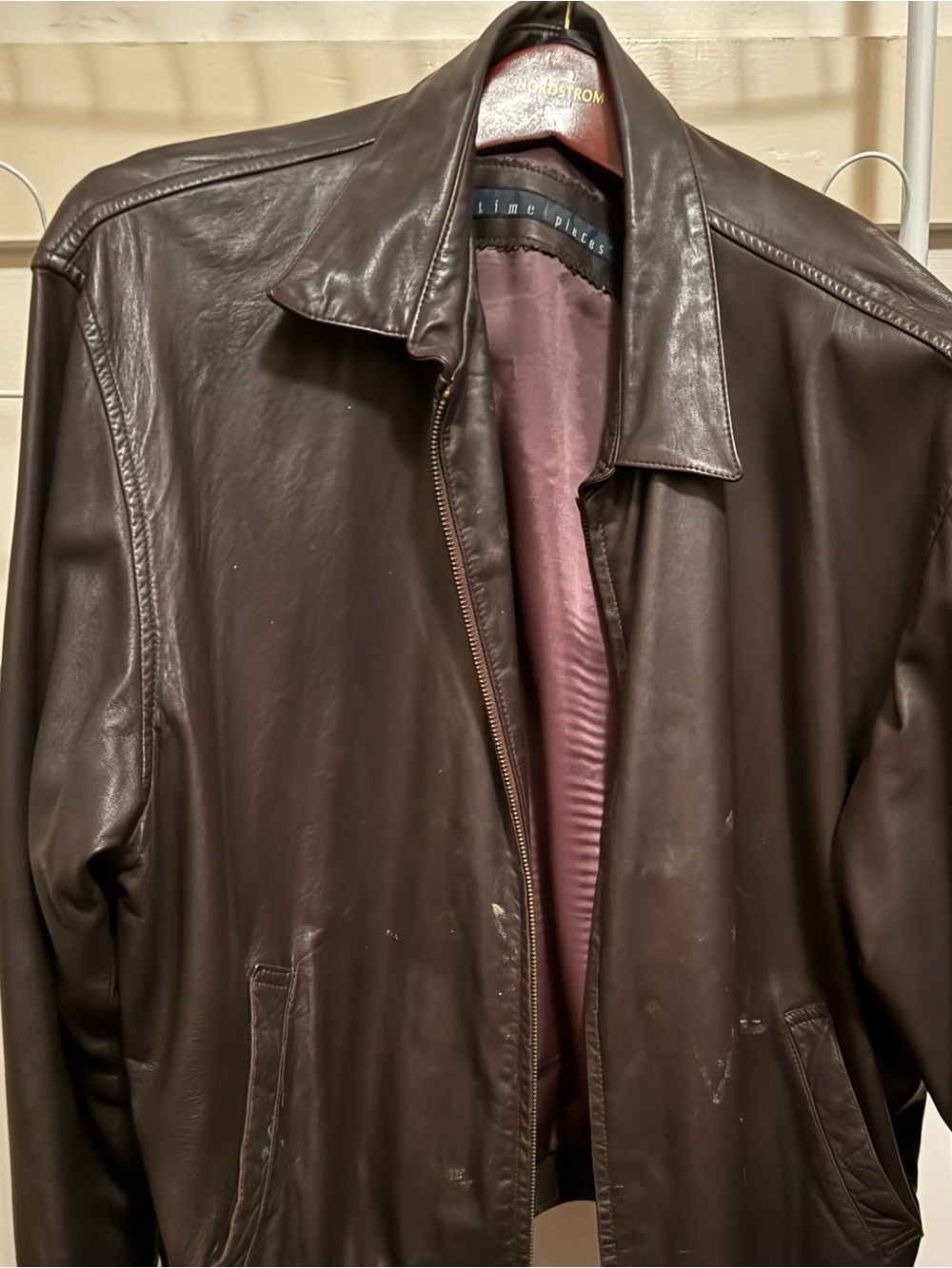 Men's Classic Dark Brown Leather Bomber Jacket